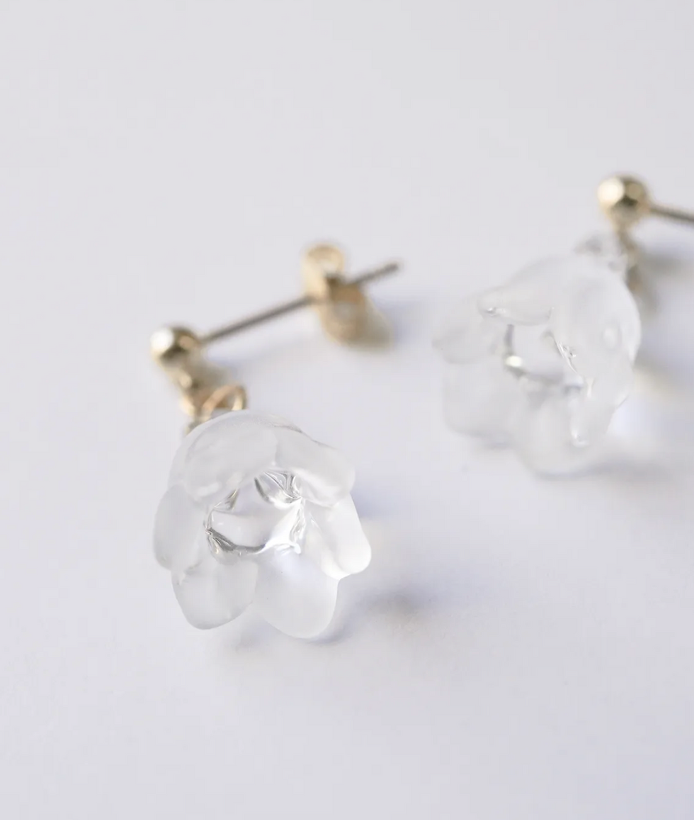 Thumbnail: Handmade Hario pierced snowflake glass earrings