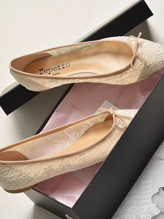 Repetto Paris made in France lace crochet lambskin ribbon flats 2