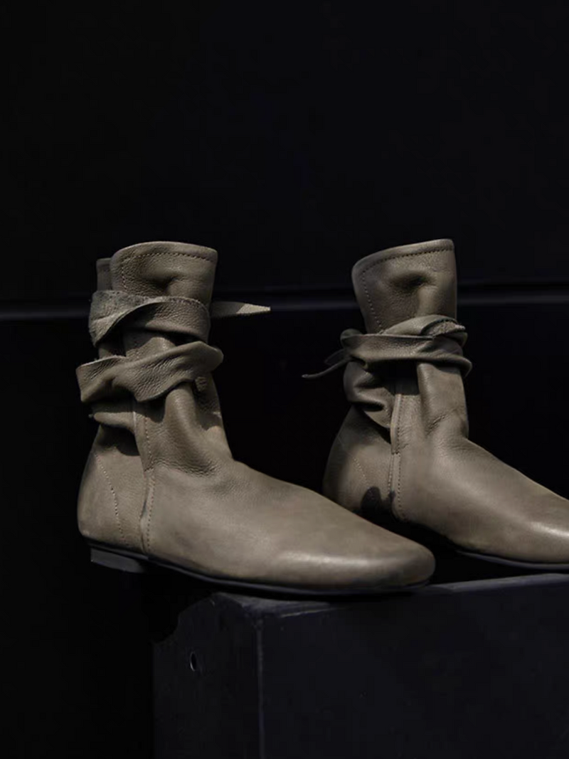Made in Paris sheep skin ankle lacing strap ruffle boots 4