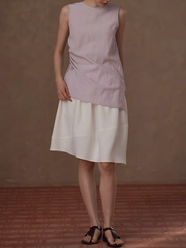 Side drawstring taro pink lyocell poly embossed crewneck vest 8