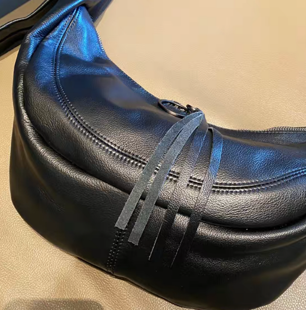 Thumbnail: Tassels zipper black soft calf leather shoulder + crossbody bag