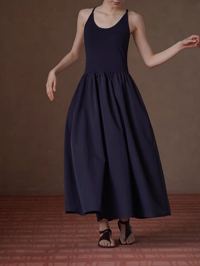Navy halter poly maxi slipdress with side pockets 11