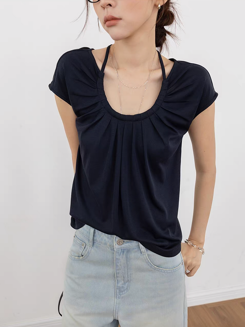 Lyocell cotton poly back adjusted strap U neck tee 5