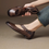 Thumbnail: Diagonal elastic strap crochet brushed off calf leather Mary Janes