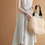 Thumbnail: Checker belted cotton U neck side pockets A line dress
