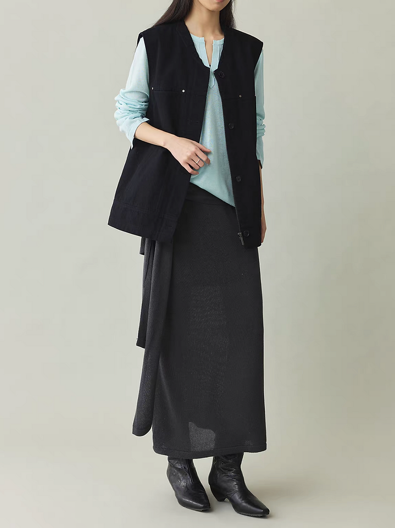 Lyocell linen rayon side belted elasticated layered knitted skirt 10