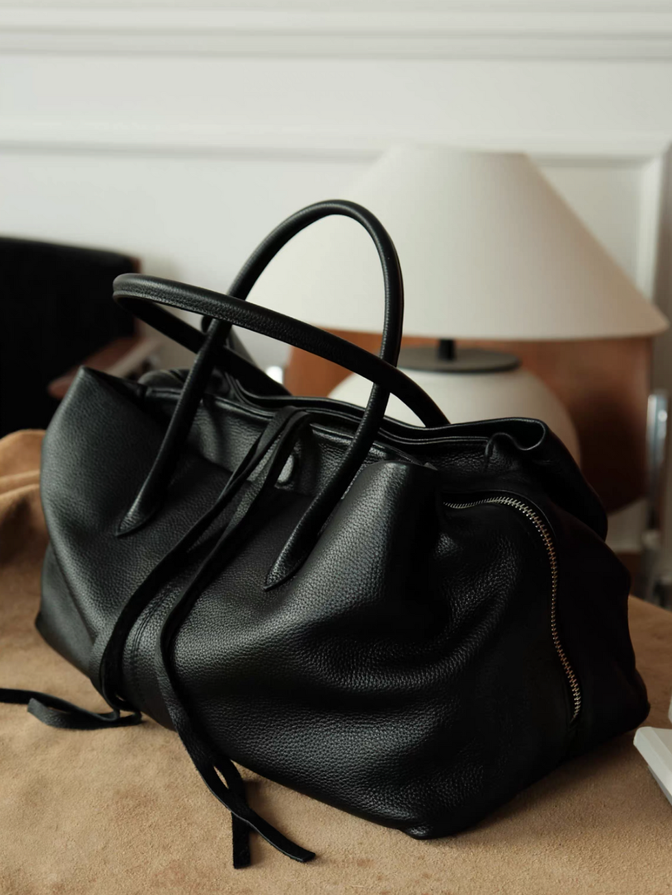 Thumbnail: Soft calf leather zipper multi partitions handle totebag