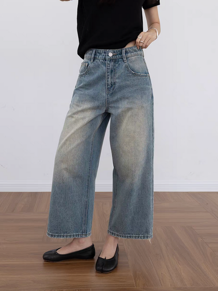 Acid washed high waisted denim pants