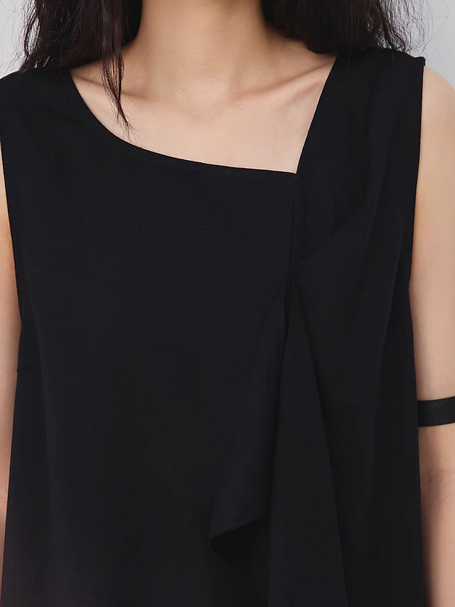 Asymmetric black linen zipper vest 6