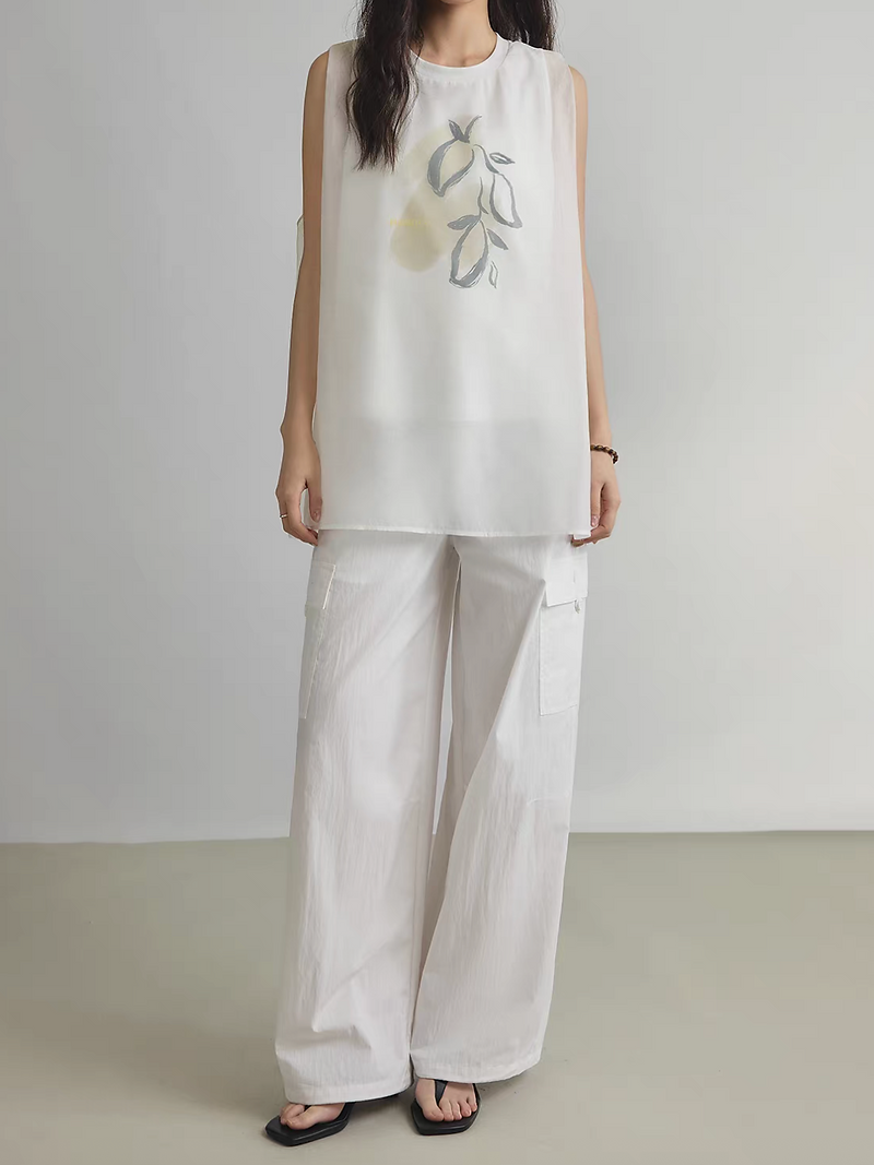 Organza layer sheer brush paint white cotton vest 3