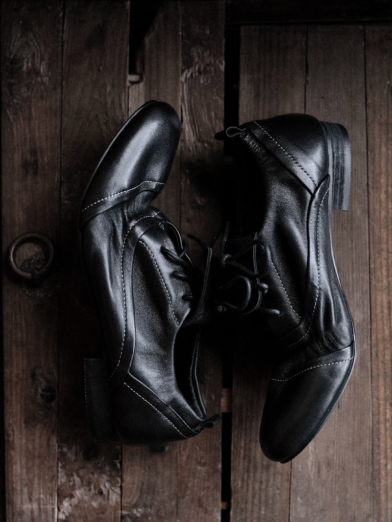 Made in Italy Italian sheep skin folded flap lacing black shoes 11