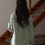 Thumbnail: Asymmetric collar grenn cotton striped shirt