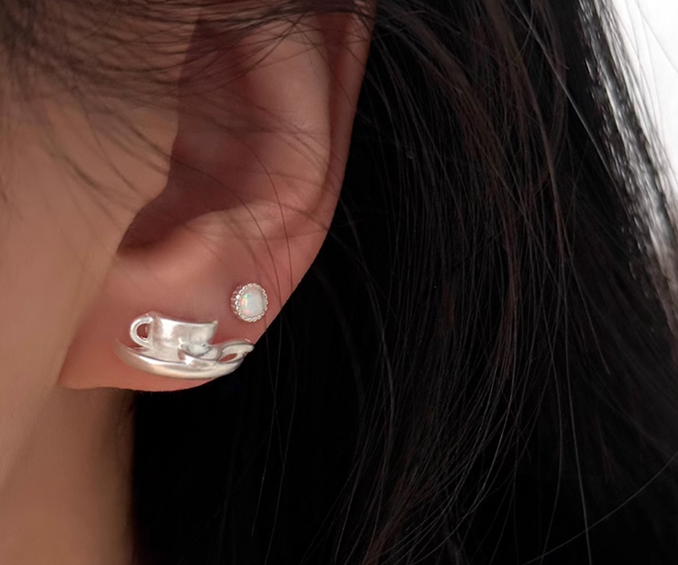 925 silver coffee cup & spoon earrings