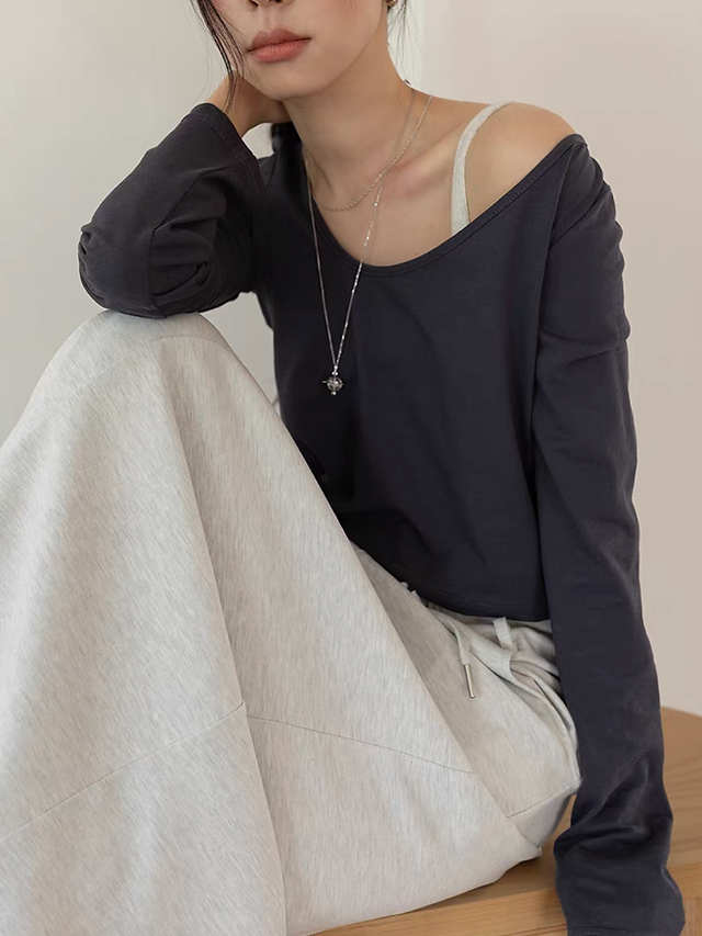 Asymmetric collar longsleeved vest + top set 9