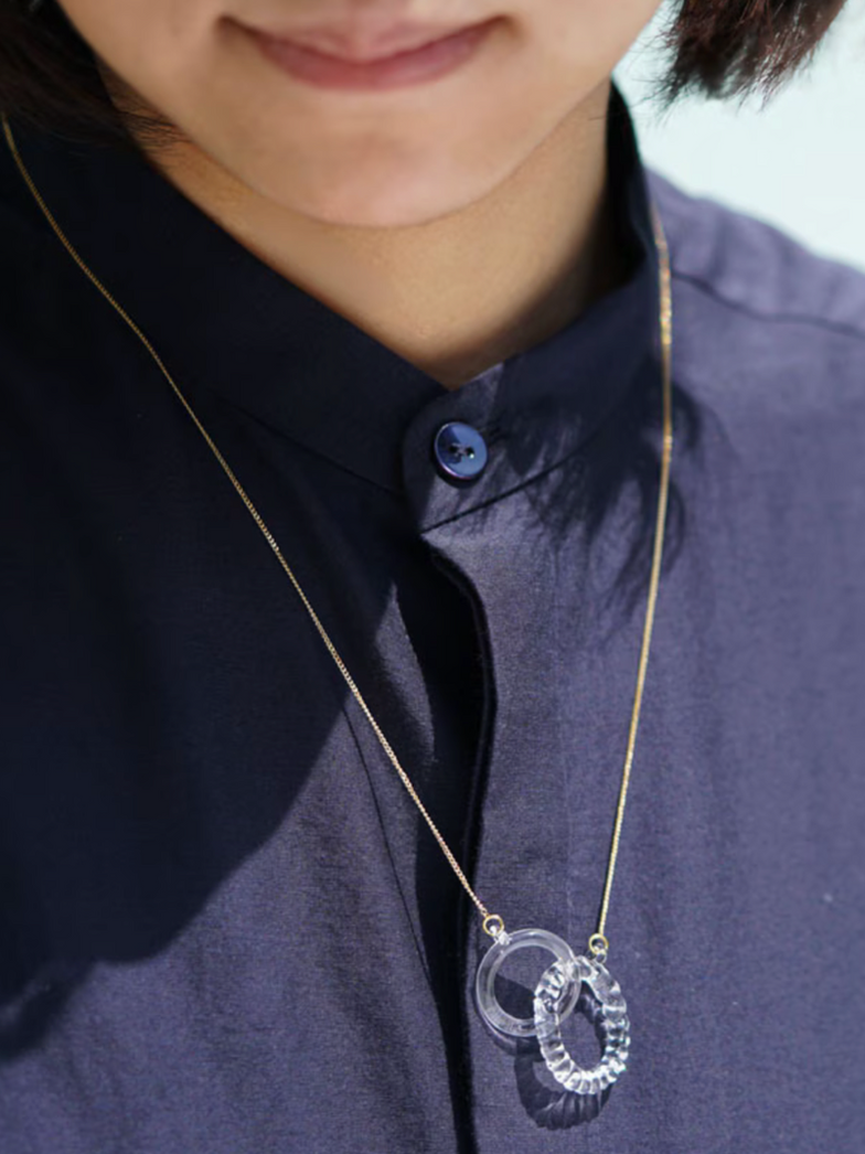 Handmade Hario engraved interloop rings glass necklace 3