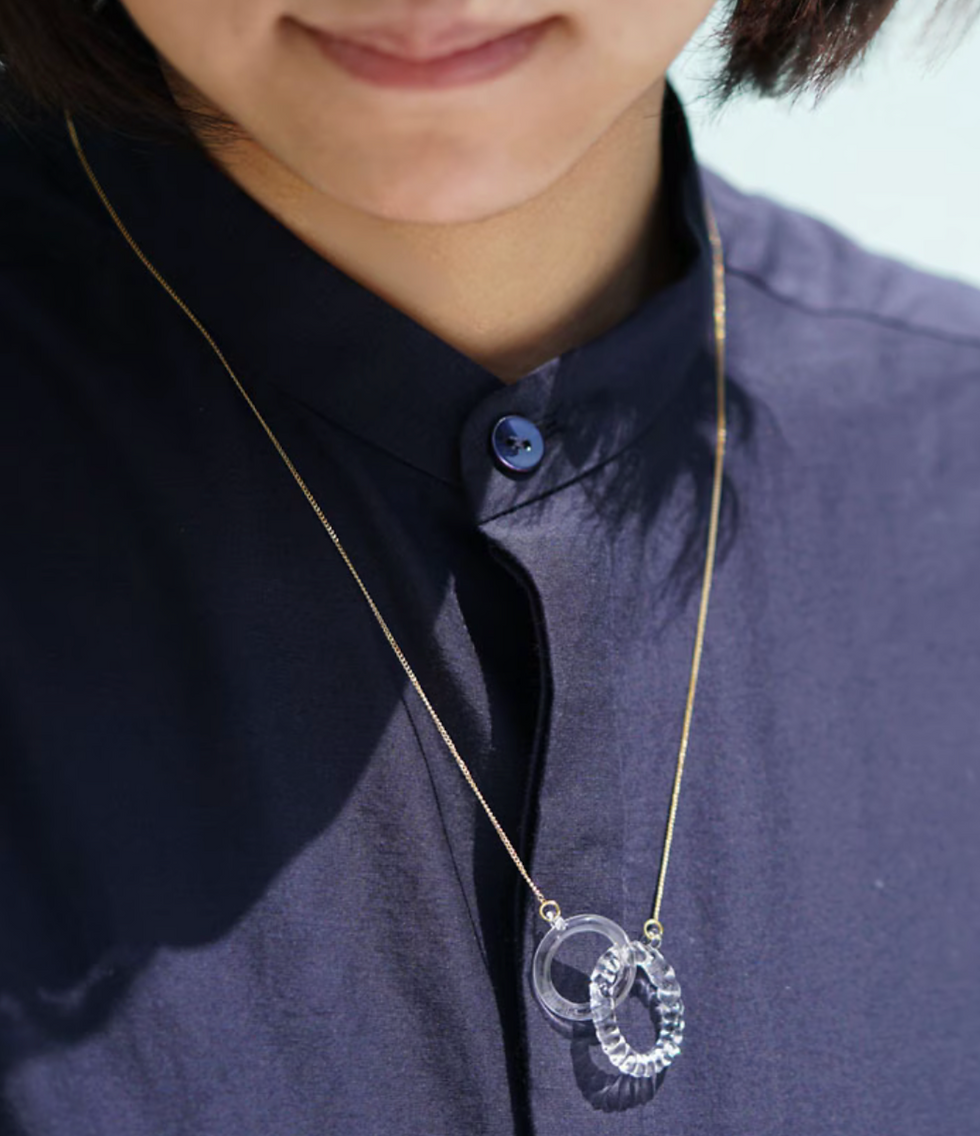 Thumbnail: Handmade Hario engraved interloop rings glass necklace