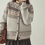 Thumbnail: Crewneck patterned beige knitted cardigan
