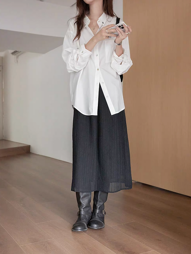 Black striped embossed elasticated layered tencel skirt 3
