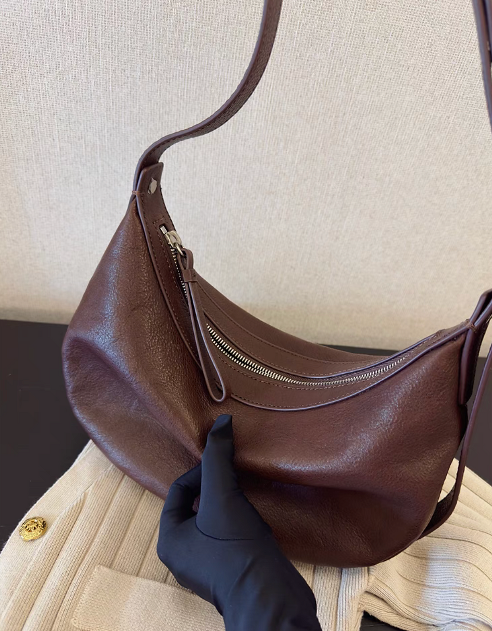 Thumbnail: Bordeaux calf leather drape hobo crescent shoulder + crossbody bag