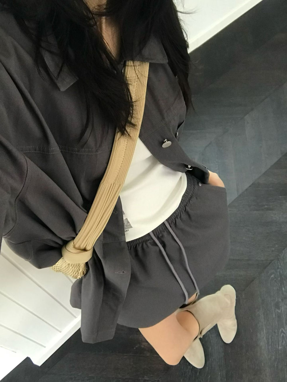 Thumbnail: Mid length cotton boyfriend polo jacket  