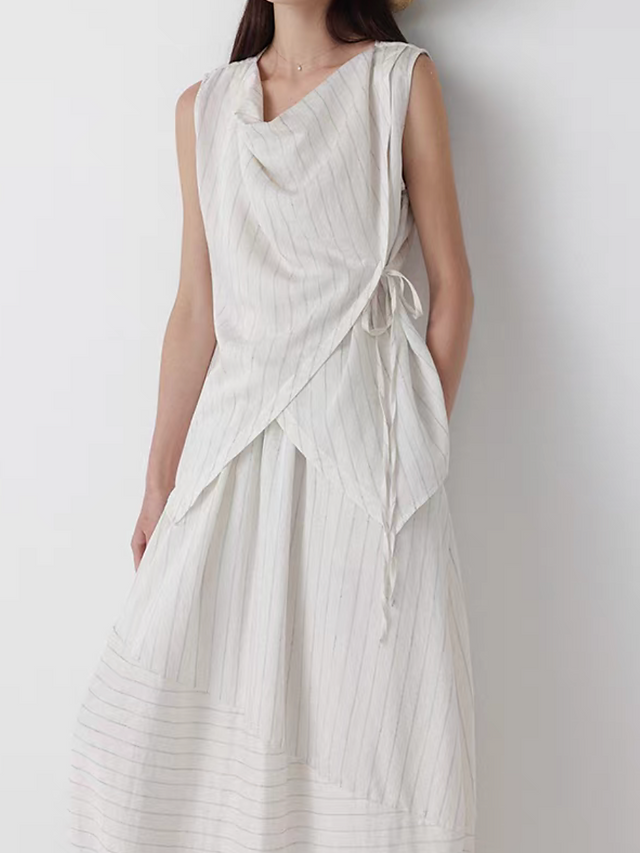 Cotton linen tencel overlapping V neck side knot vest 10
