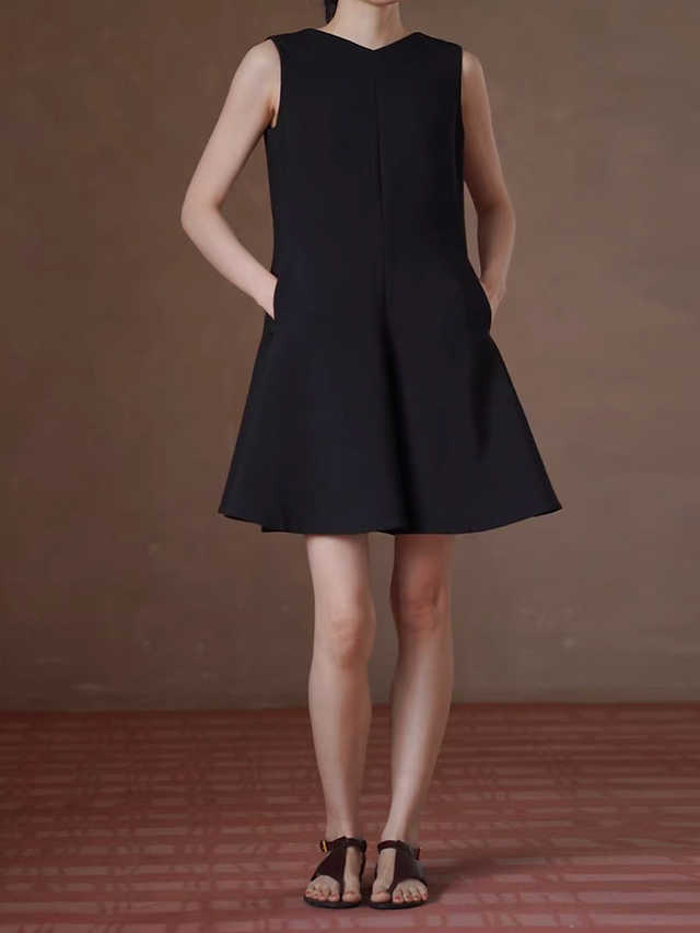 Poly rayon V neck low back little black dress 7