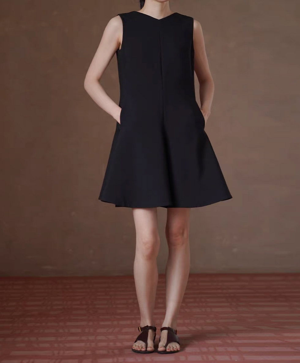 Thumbnail: Poly rayon V neck low back little black dress