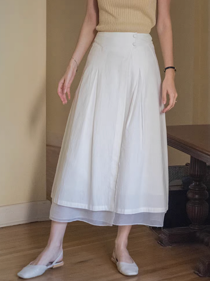 Layered high waisted cotton pleated tencel sheer skirt 13