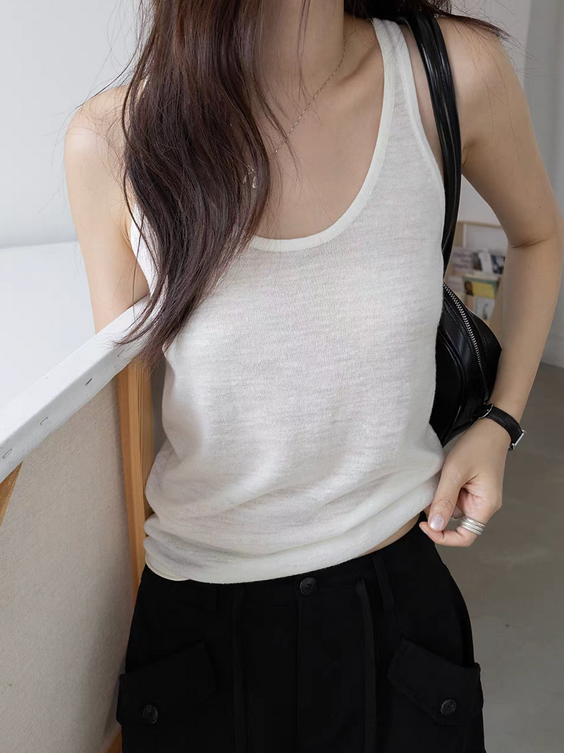 Patterned linen U neck vest 5