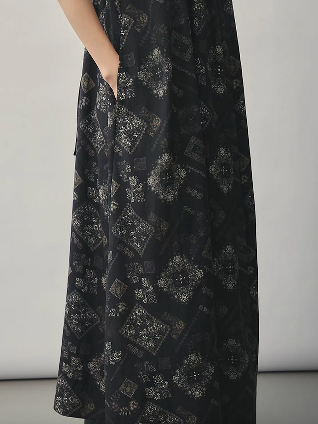 Tencel linen floral patterned charcoal black back knot slipdress 7