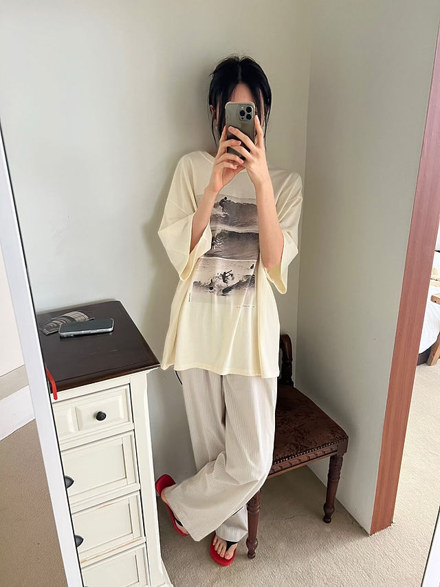 Waves digital print boyfriend cotton tee  4