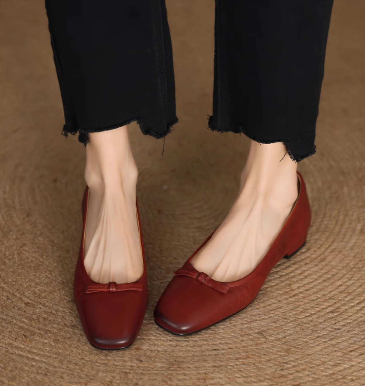 Brushed off calf leather bow soft flats