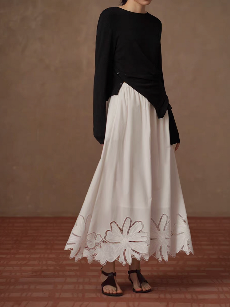 Elasticated ivory floral crochet wavy trim lined table skirt 8