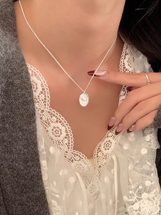 925 silver engraved heart & plate necklace 6