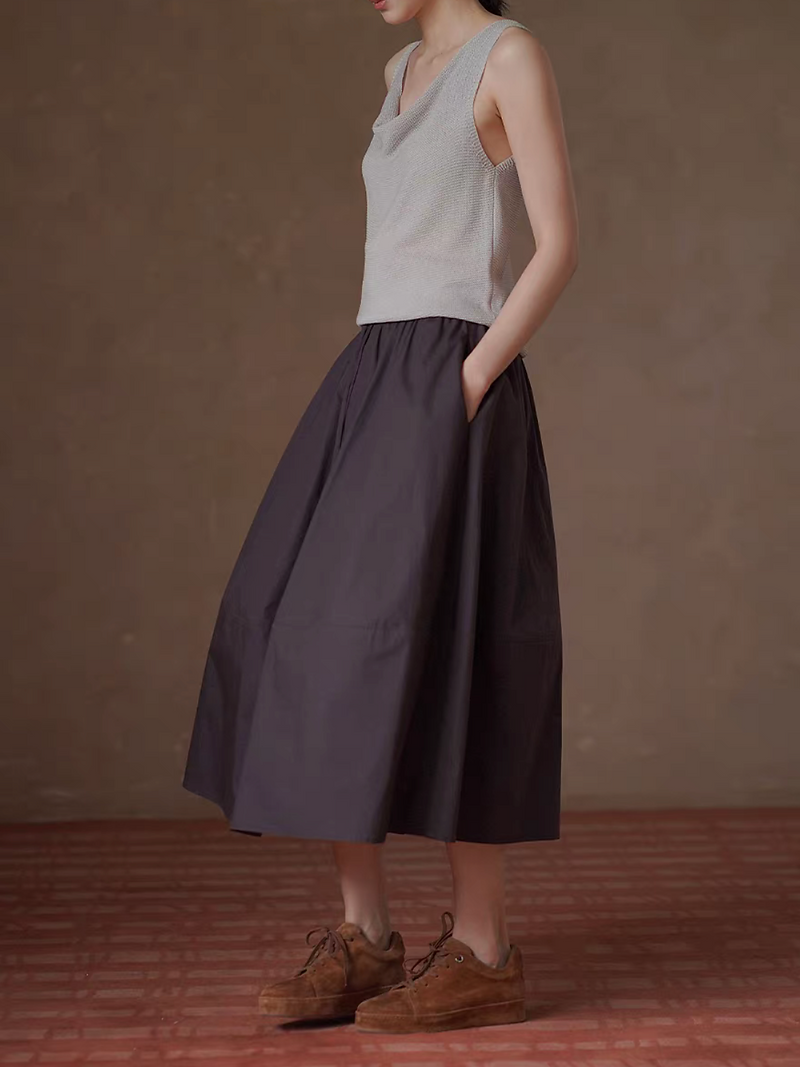 Mocha cotton rayon elasticated contour skirt 2