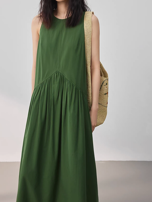 Forest green halter linen cotton side pockets YKK zipper maxi sleeveless dress 5