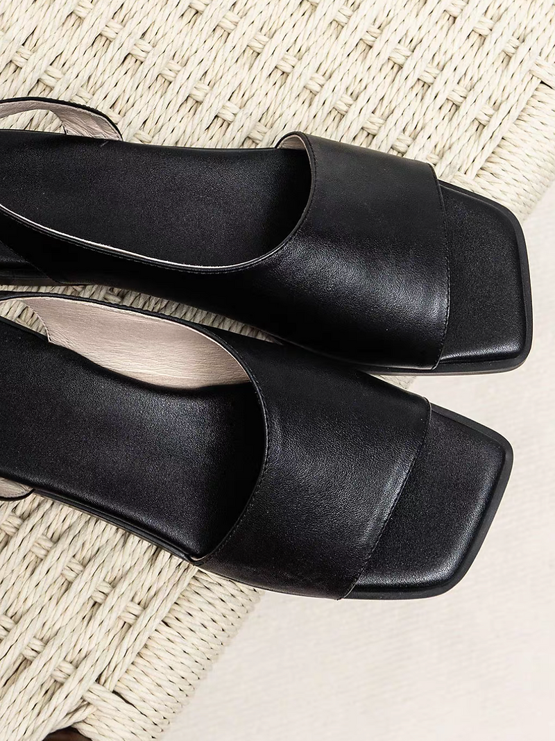 Made in Paris Italian lambskin asymmetric cut sling back black sandals 7