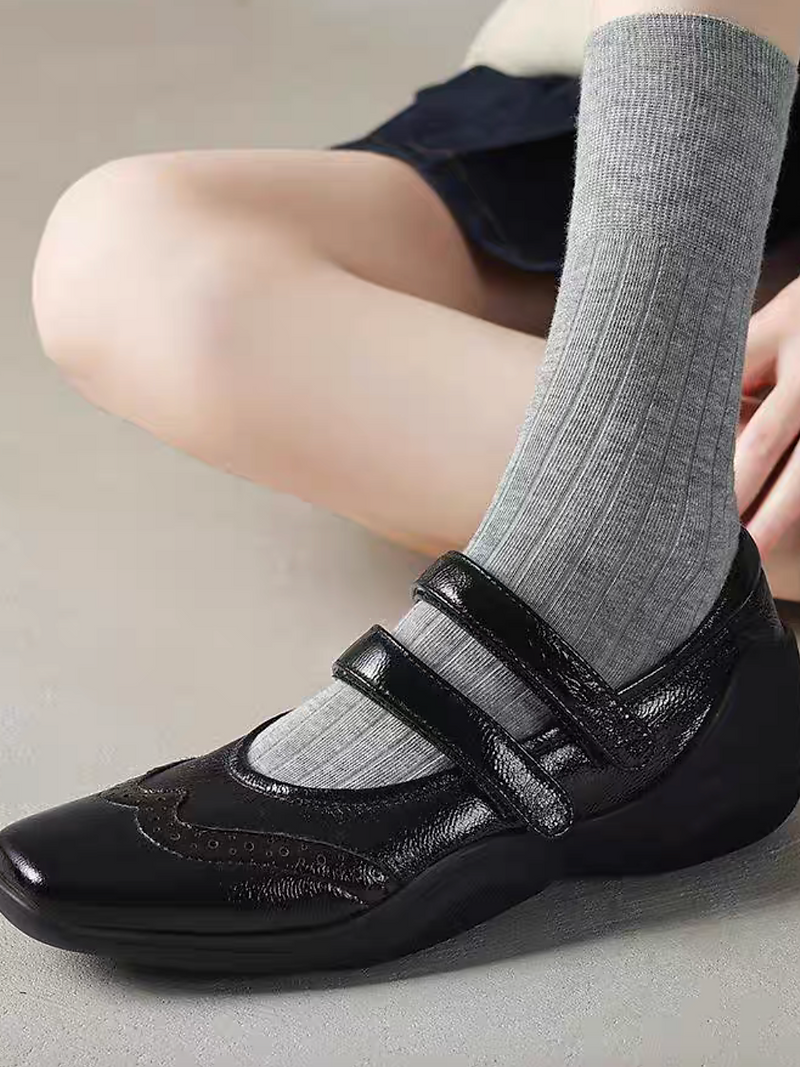 Brogue lambskin double velcro straps black sporty Mary Janes 2