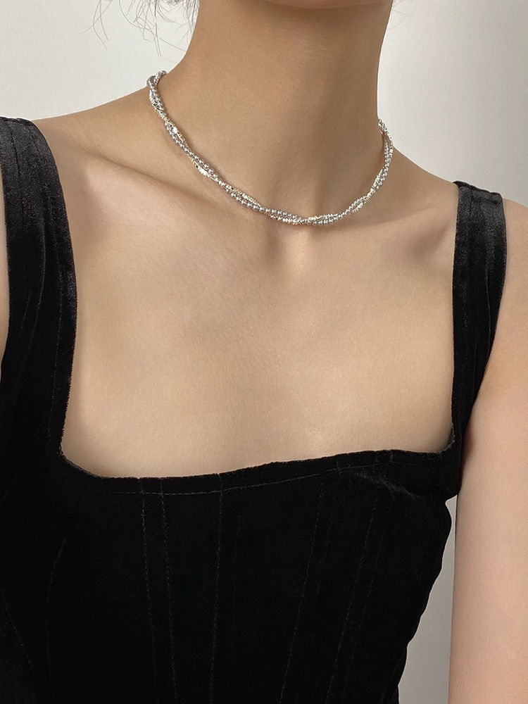 Thumbnail: Silver beads and pieces overlay necklace