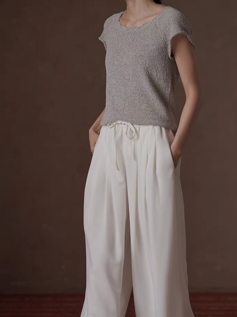 Wavy trim heather grey knitted poly rayon top 6