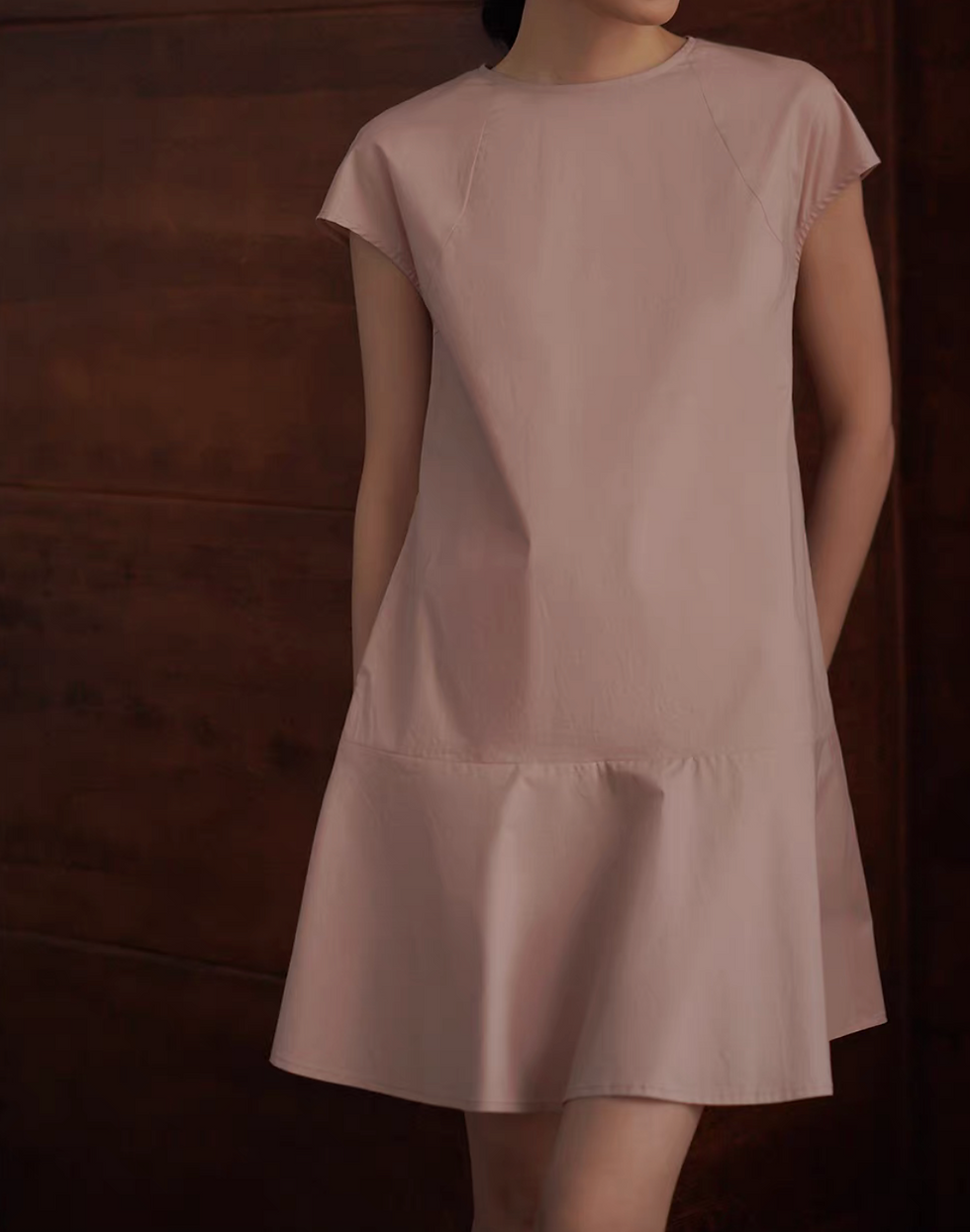 Thumbnail: Cherry blossom pink flutter sleeves pure cotton mermaid dress