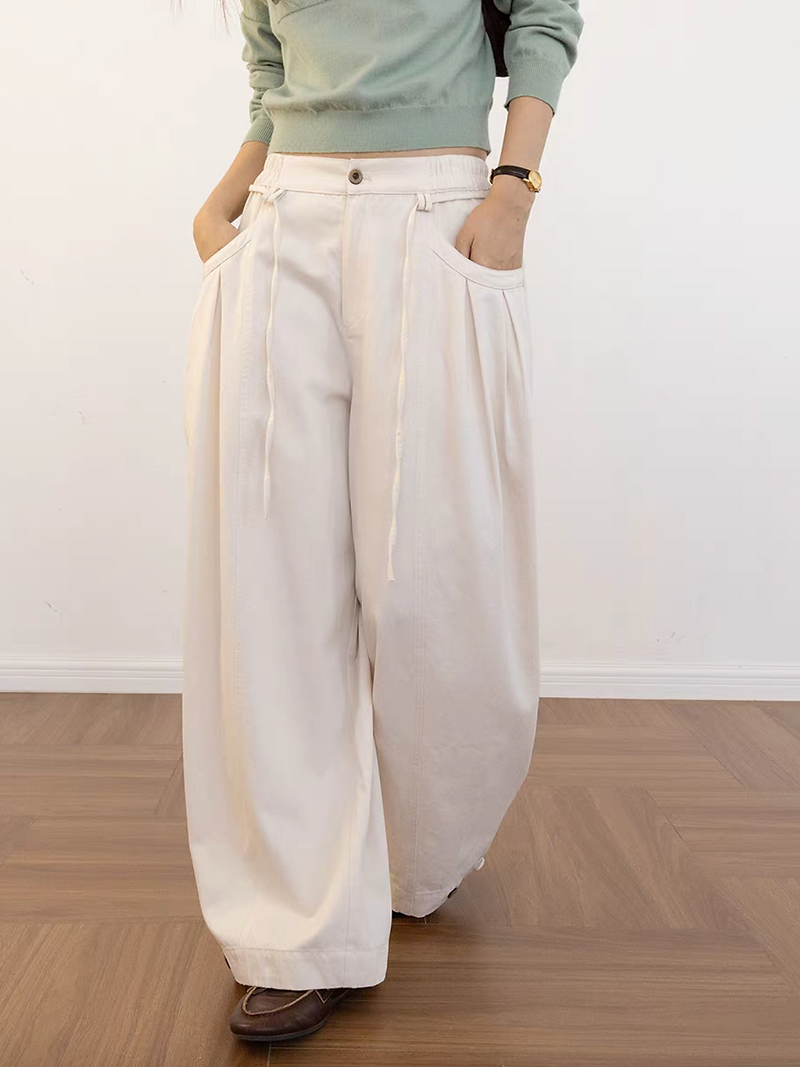 Elasticated waistband cotton tencel barrel belted pants 12