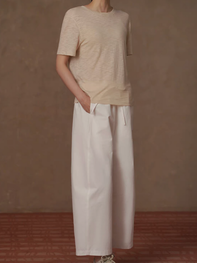 Pure cotton contour ivory white drawstring taper barrel pants 6