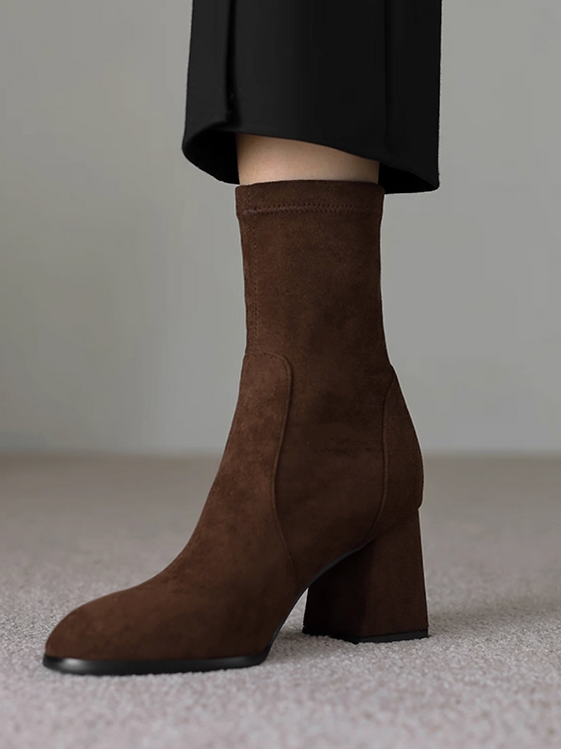 Suede lambskin chunky heel ankle boots 2