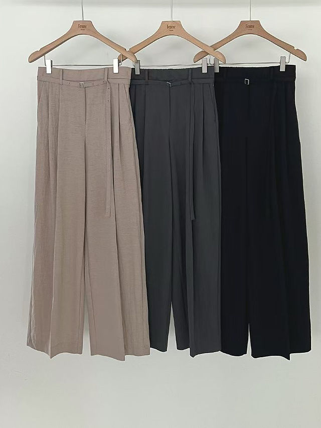Cotton nylon back elasticated pleated straight pants  14