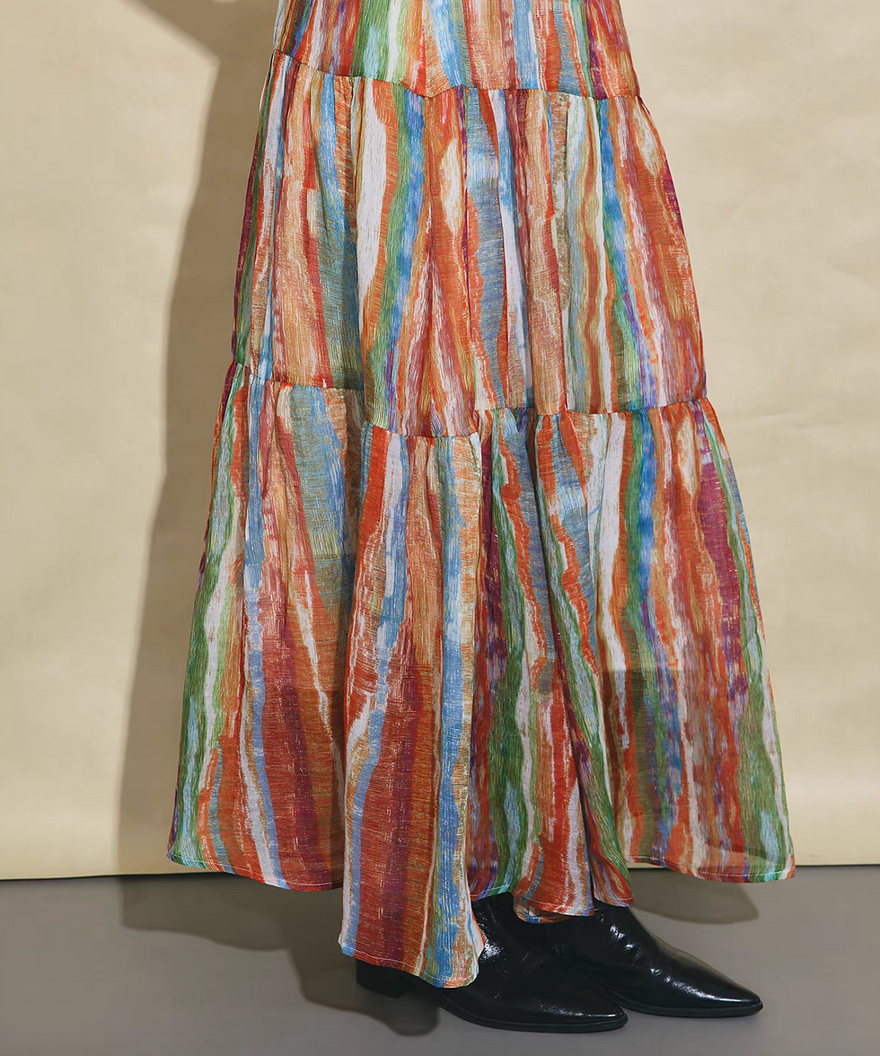 Thumbnail: Colorful pure linen abstract pattern lined elasticated skirt