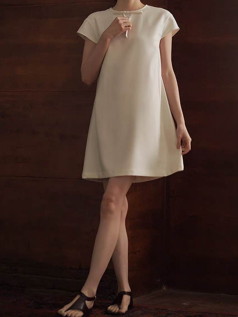 Ivory front bow double contour poly rayon midi dress 7