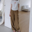Thumbnail: Beads deco drawstring cotton khaki pants