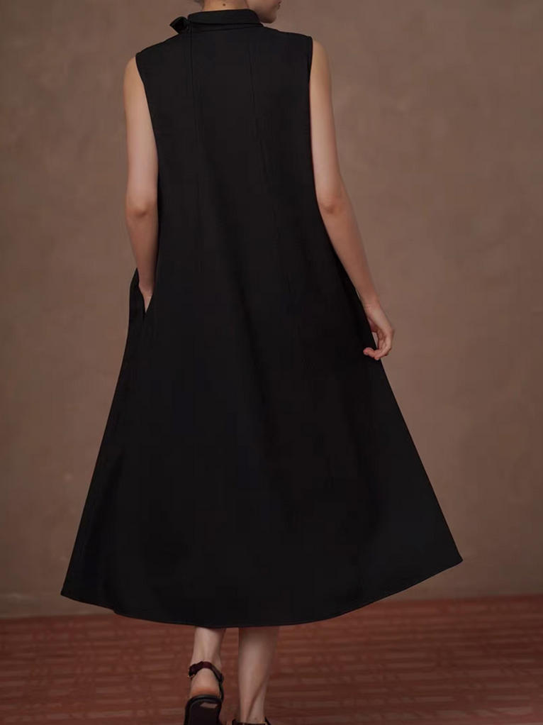 Standing stereo collar side pocket sleeveless cotton rayon maxi dress 4
