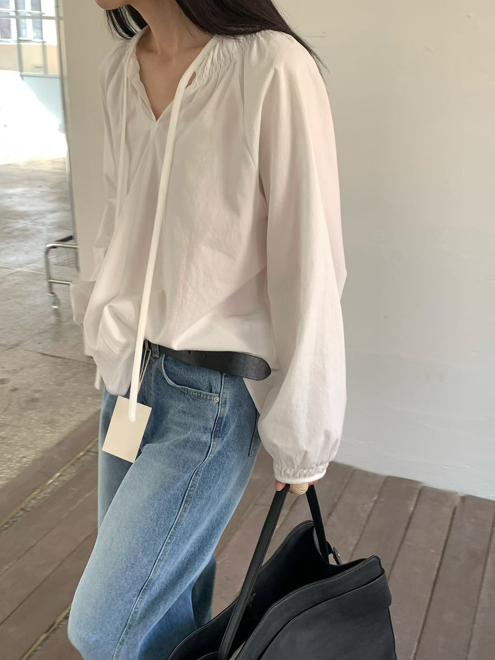 Thumbnail: High waisted light blue denim straight pants 